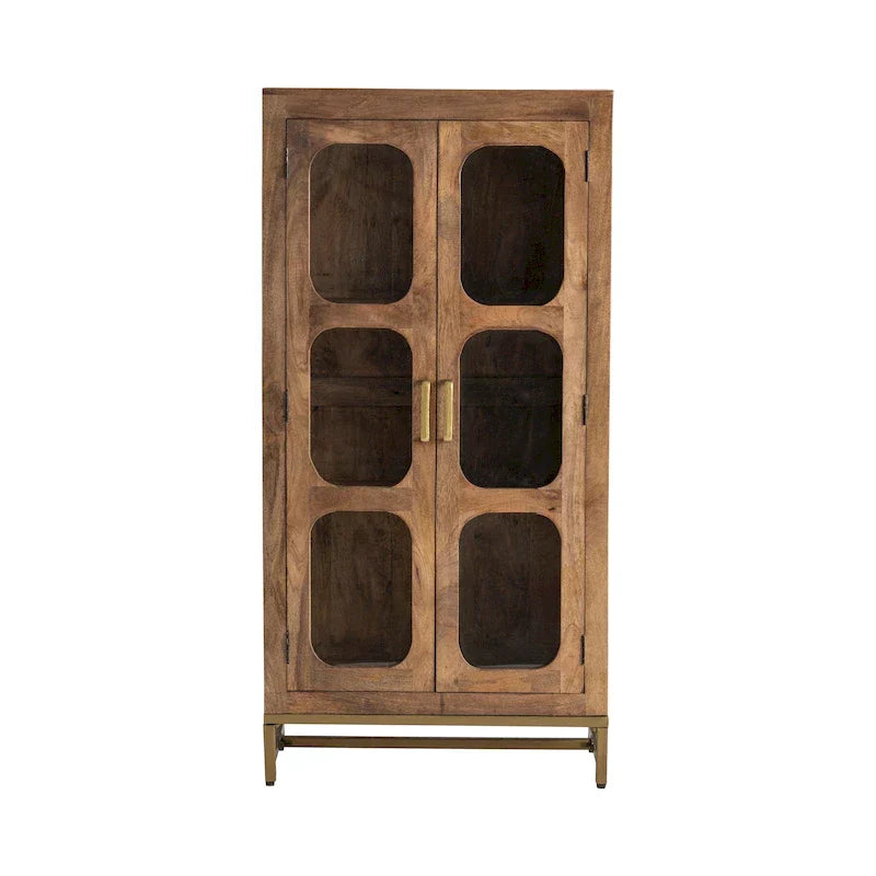 Modern Wooden Curio Cabinet with Glass Doors – 2 Door Display Storage Cabinet for Living Room, 30" x 16" x 61"