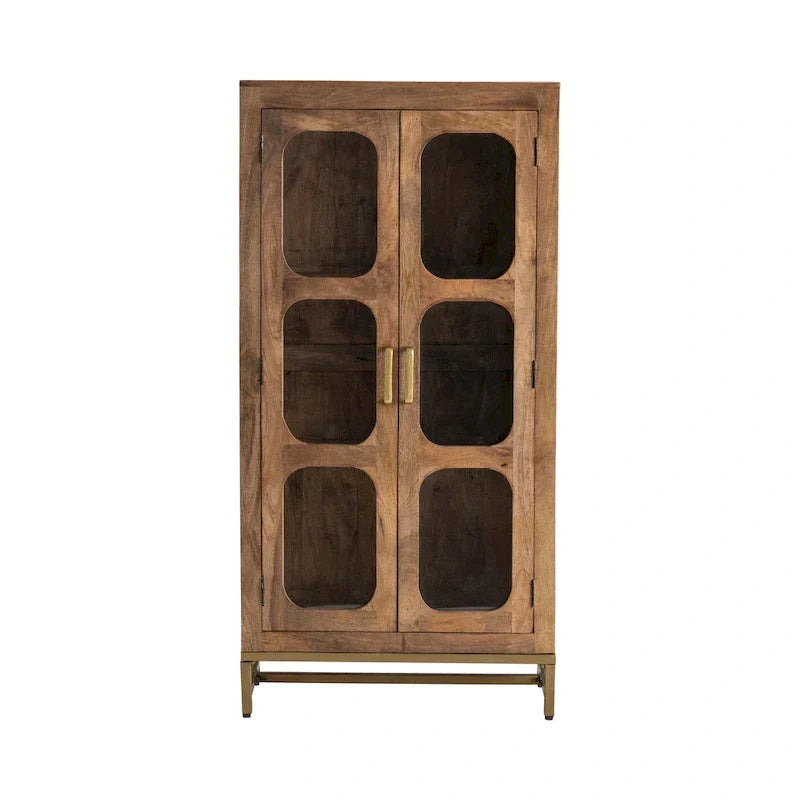 Modern Wooden Curio Cabinet with Glass Doors – 2 Door Display Storage Cabinet for Living Room, 30" x 16" x 61"