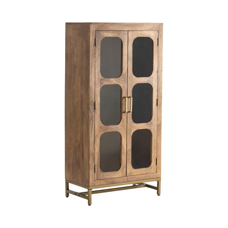 Modern Wooden Curio Cabinet with Glass Doors – 2 Door Display Storage Cabinet for Living Room, 30" x 16" x 61"