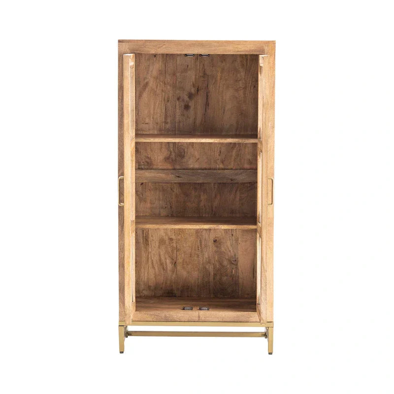 Modern Wooden Curio Cabinet with Glass Doors – 2 Door Display Storage Cabinet for Living Room, 30" x 16" x 61"
