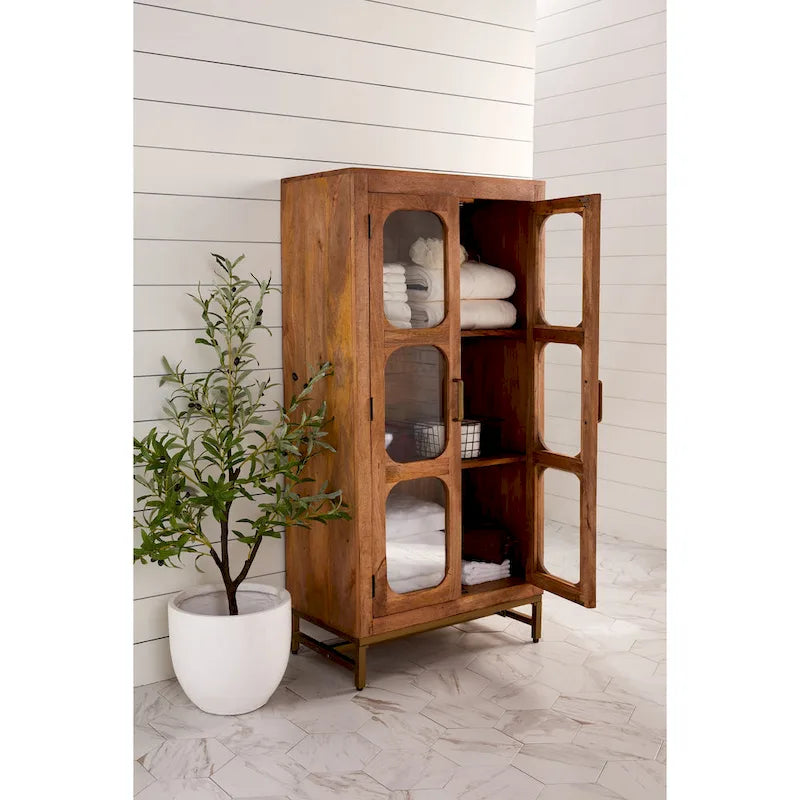 Modern Wooden Curio Cabinet with Glass Doors – 2 Door Display Storage Cabinet for Living Room, 30" x 16" x 61"